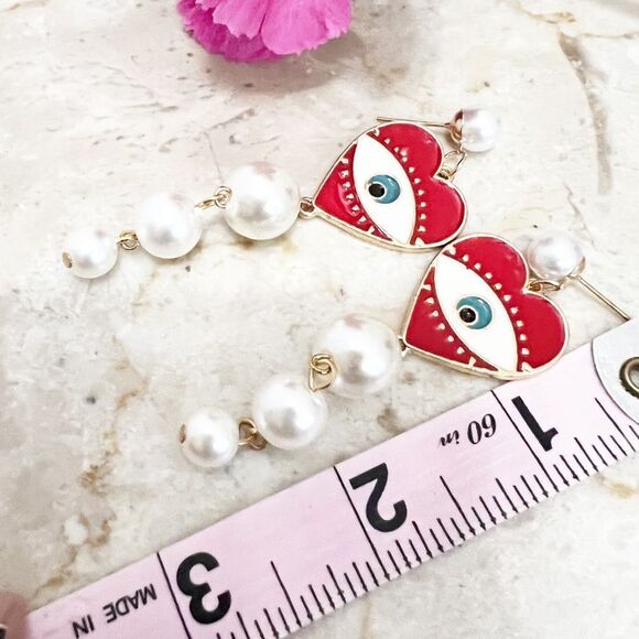 Crimson and Pearl Evil Eye Dangle Post Earrings NWT - Picture 10 of 11